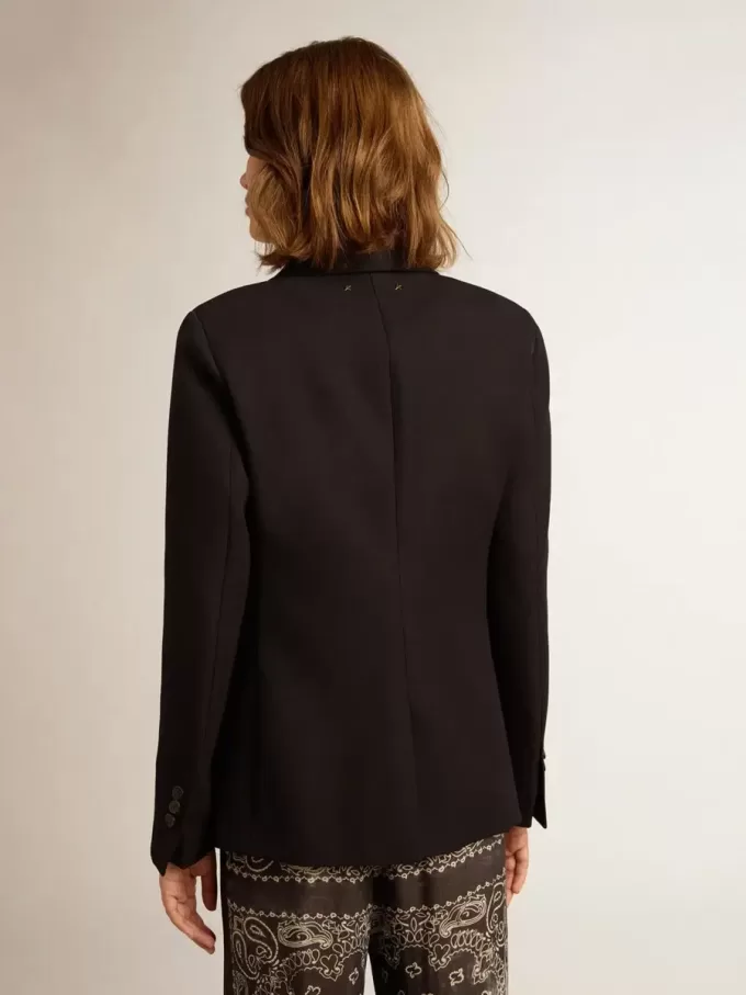 Blazer de mujer de un solo pecho en gabardina de lana azul oscuro Blazer de mujer de un solo pecho en gabardina de lana azul oscuro