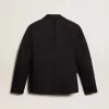 Blazer de mujer de un solo pecho en gabardina de lana azul oscuro Blazer de mujer de un solo pecho en gabardina de lana azul oscuro