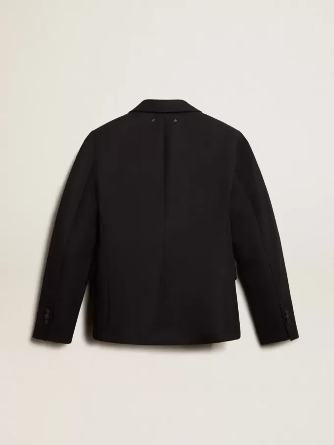 Blazer de mujer de un solo pecho en gabardina de lana azul oscuro Blazer de mujer de un solo pecho en gabardina de lana azul oscuro