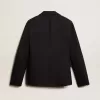 Blazer de mujer de un solo pecho en gabardina de lana azul oscuro Blazer de mujer de un solo pecho en gabardina de lana azul oscuro