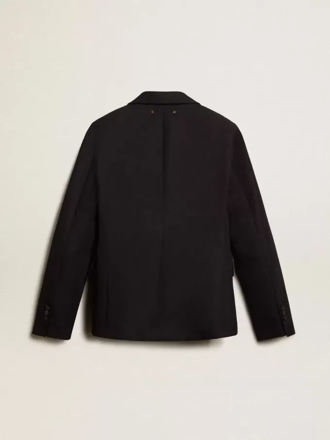 Blazer de mujer de un solo pecho en gabardina de lana azul oscuro Blazer de mujer de un solo pecho en gabardina de lana azul oscuro