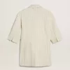 Blazer de mujer en mezcla de lana a rayas blancas y grises con mangas cortas. Blazer de mujer en mezcla de lana a rayas blancas y grises con mangas cortas.