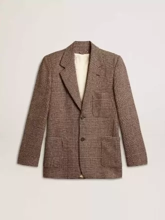 Blazer gris de botonadura sencilla para hombre en lana con estampado de pata de gallo