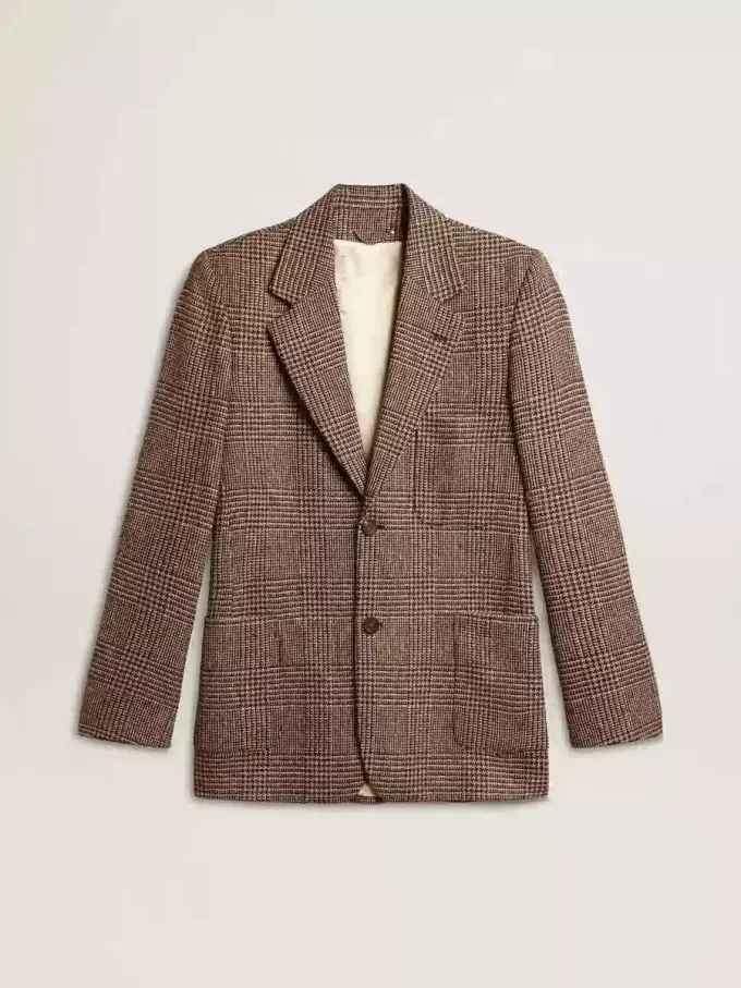 Blazer gris de botonadura sencilla para hombre en lana con estampado de pata de gallo Blazer gris de botonadura sencilla para hombre en lana con estampado de pata de gallo