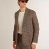 Blazer gris de botonadura sencilla para hombre en lana con estampado de pata de gallo Blazer gris de botonadura sencilla para hombre en lana con estampado de pata de gallo