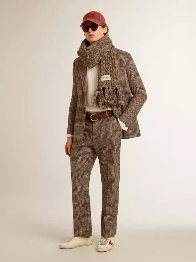 Blazer gris de botonadura sencilla para hombre en lana con estampado de pata de gallo Blazer gris de botonadura sencilla para hombre en lana con estampado de pata de gallo