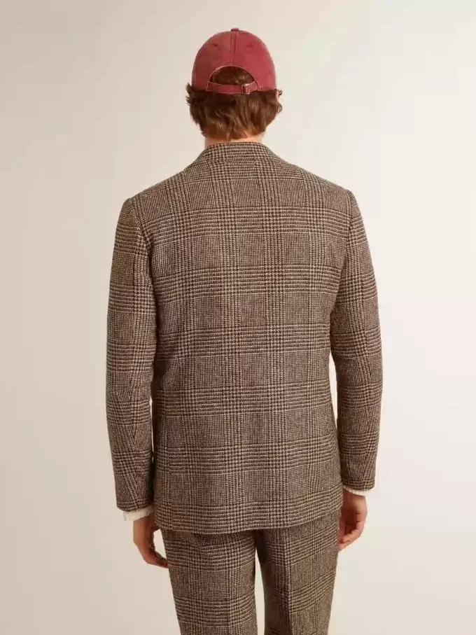 Blazer gris de botonadura sencilla para hombre en lana con estampado de pata de gallo Blazer gris de botonadura sencilla para hombre en lana con estampado de pata de gallo