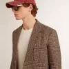 Blazer gris de botonadura sencilla para hombre en lana con estampado de pata de gallo Blazer gris de botonadura sencilla para hombre en lana con estampado de pata de gallo