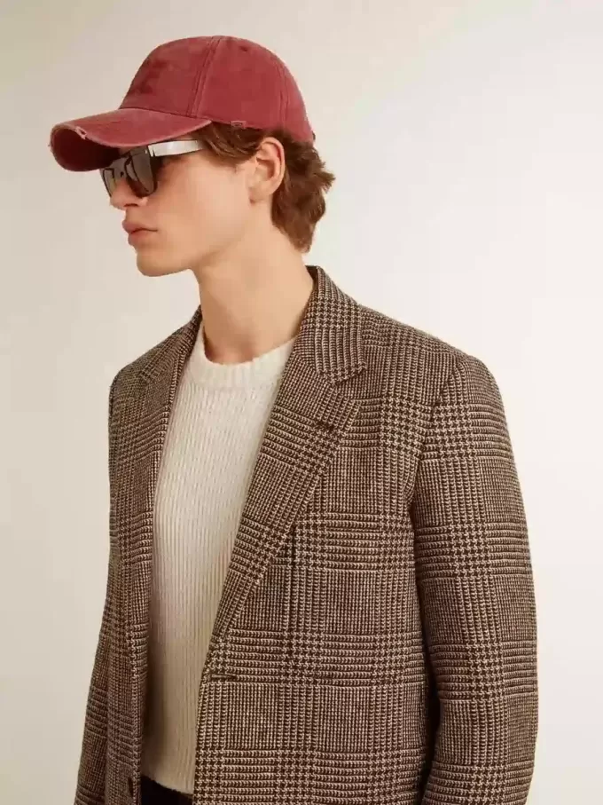 Blazer gris de botonadura sencilla para hombre en lana con estampado de pata de gallo Blazer gris de botonadura sencilla para hombre en lana con estampado de pata de gallo