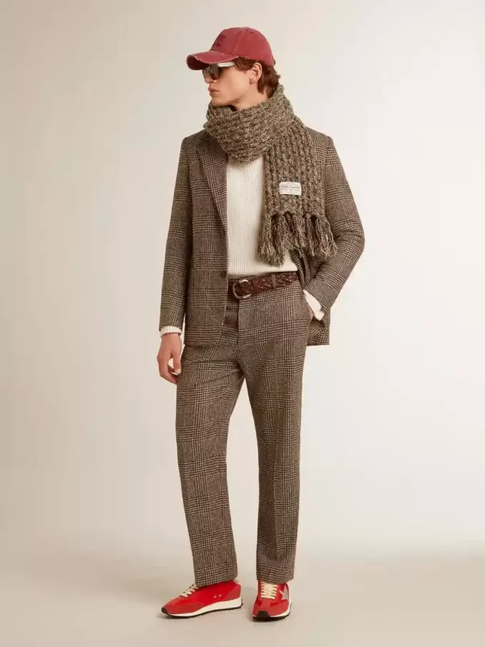 Blazer gris de botonadura sencilla para hombre en lana con estampado de pata de gallo Blazer gris de botonadura sencilla para hombre en lana con estampado de pata de gallo