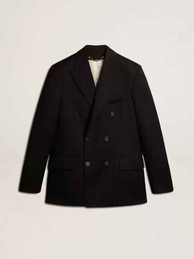 Blazer negro de doble botonadura para hombre con cierre de botones Blazer negro de doble botonadura para hombre con cierre de botones