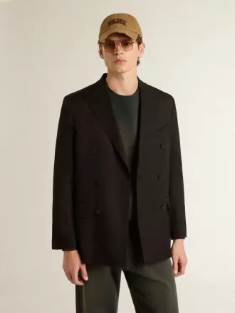 Blazer negro de doble botonadura para hombre con cierre de botones