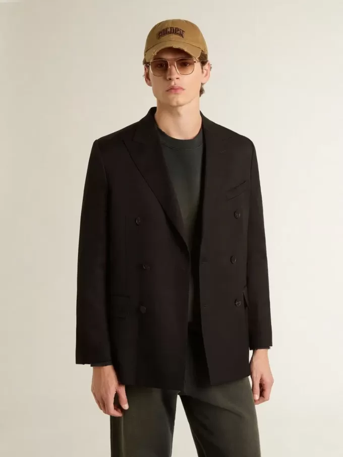 Blazer negro de doble botonadura para hombre con cierre de botones Blazer negro de doble botonadura para hombre con cierre de botones