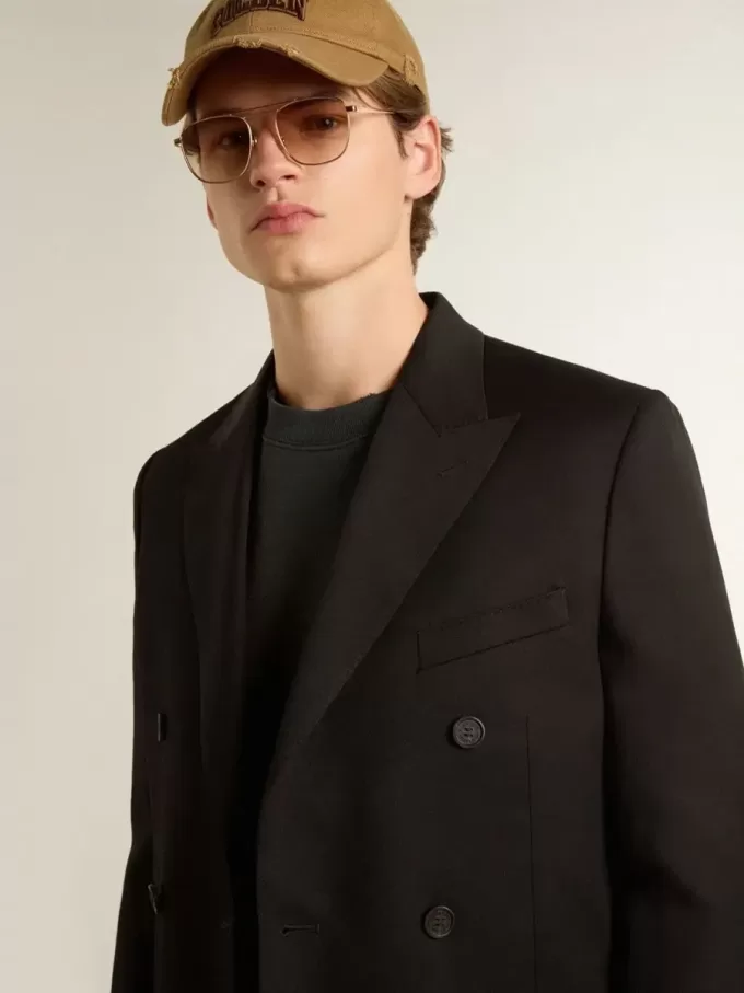 Blazer negro de doble botonadura para hombre con cierre de botones Blazer negro de doble botonadura para hombre con cierre de botones