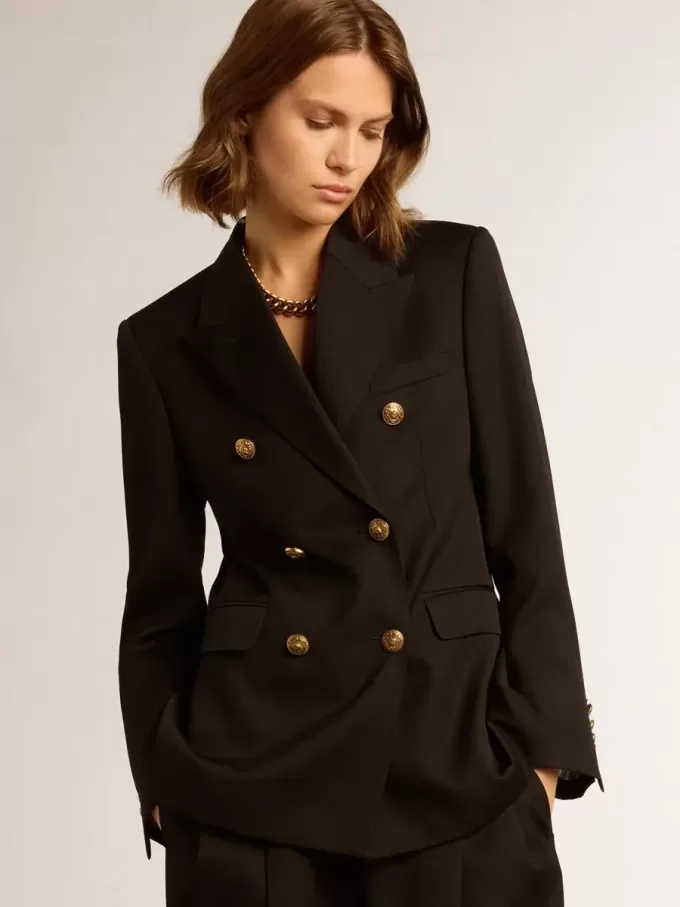 Blazer negro de doble botonadura para mujer Blazer negro de doble botonadura para mujer