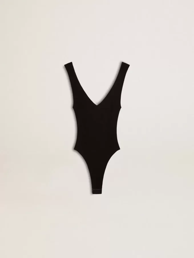 Body negro con cuello en V para mujer Body negro con cuello en V para mujer