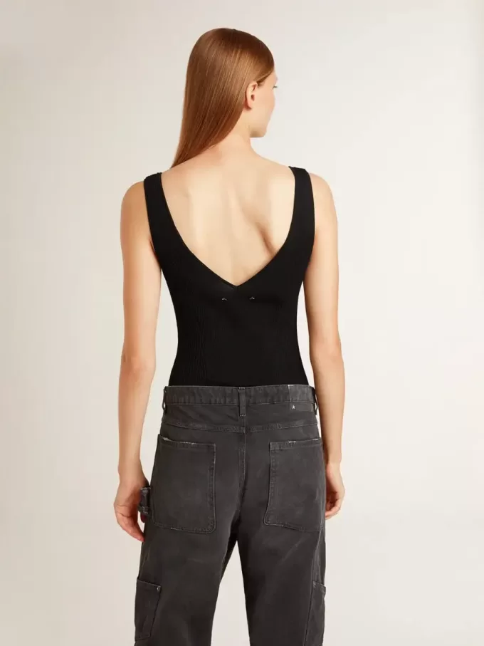 Body negro con cuello en V para mujer Body negro con cuello en V para mujer