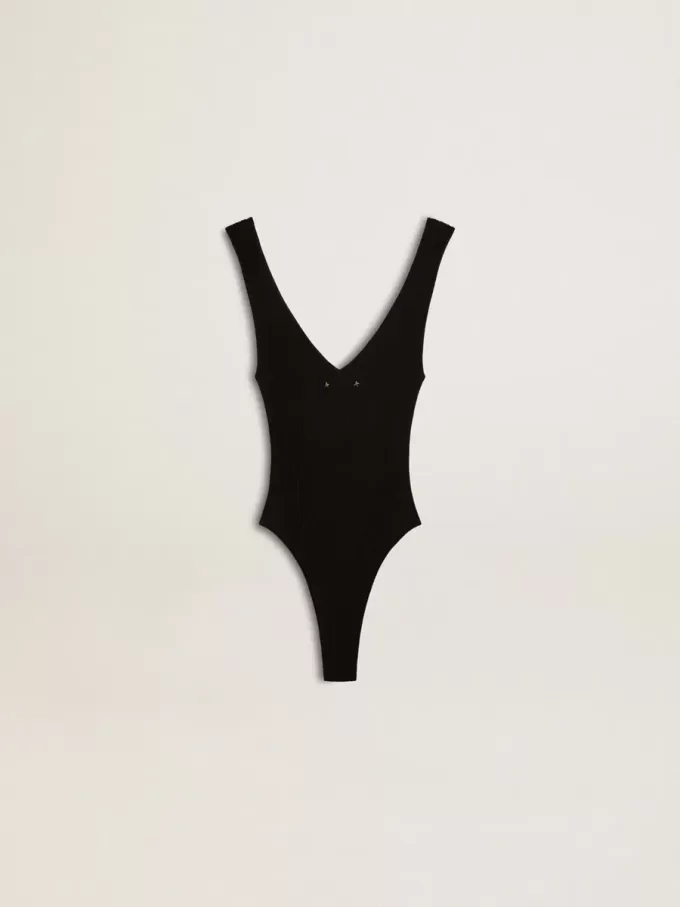 Body negro con cuello en V para mujer Body negro con cuello en V para mujer