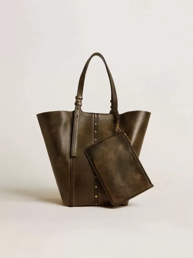Bolso 24/7 North South en piel envejecida negra con asas ajustables