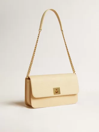 Bolso Gioia en piel de oveja color vainilla con detalles dorados