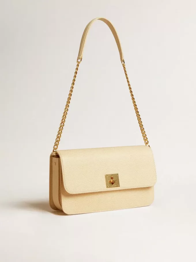 Bolso Gioia en piel de oveja color vainilla con detalles dorados Bolso Gioia en piel de oveja color vainilla con detalles dorados