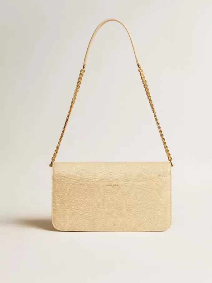 Bolso Gioia en piel de oveja color vainilla con detalles dorados Bolso Gioia en piel de oveja color vainilla con detalles dorados