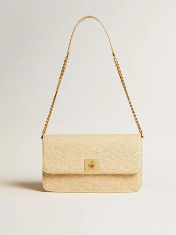 Bolso Gioia en piel de oveja color vainilla con detalles dorados Bolso Gioia en piel de oveja color vainilla con detalles dorados