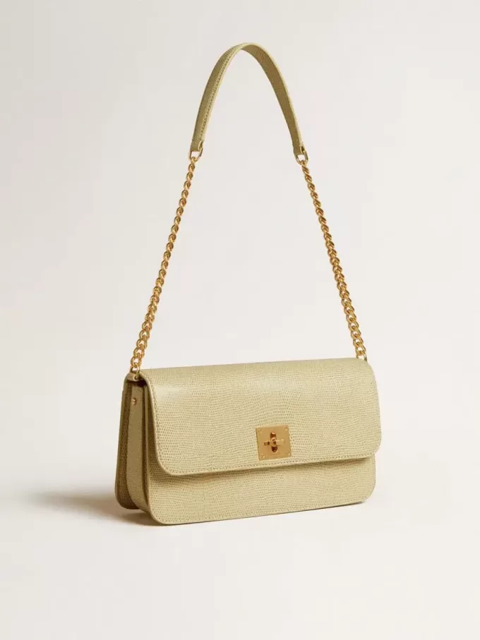 Bolso Gioia en piel de oveja gris mineral con detalles dorados Bolso Gioia en piel de oveja gris mineral con detalles dorados