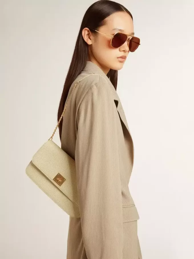 Bolso Gioia en piel de oveja gris mineral con detalles dorados Bolso Gioia en piel de oveja gris mineral con detalles dorados