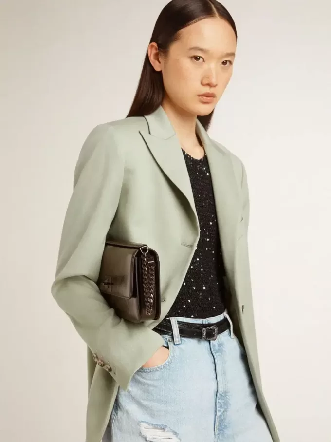 Bolso Gioia en piel negra brillante con detalles metálicos Bolso Gioia en piel negra brillante con detalles metálicos