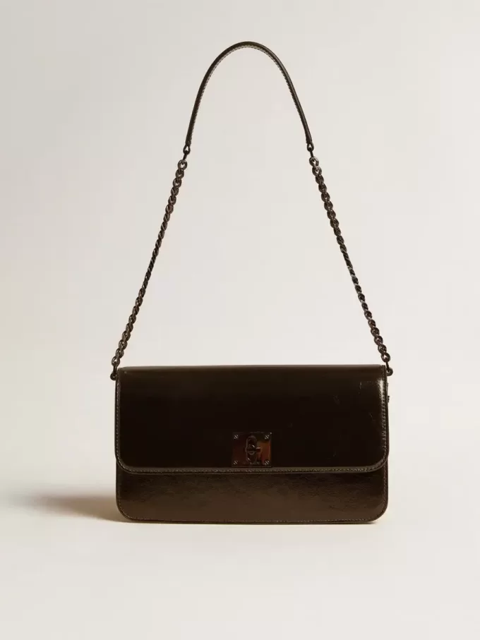 Bolso Gioia en piel negra brillante con detalles metálicos Bolso Gioia en piel negra brillante con detalles metálicos
