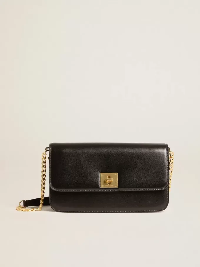 Bolso Gioia en piel negra con detalles dorados Bolso Gioia en piel negra con detalles dorados