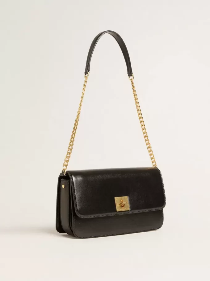 Bolso Gioia en piel negra con detalles dorados Bolso Gioia en piel negra con detalles dorados