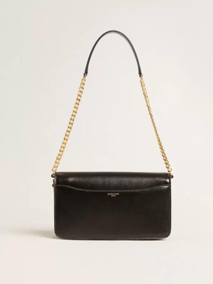 Bolso Gioia en piel negra con detalles dorados Bolso Gioia en piel negra con detalles dorados