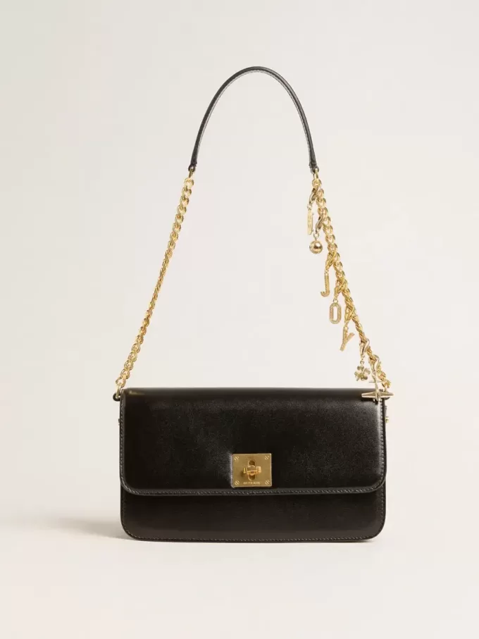 Bolso Gioia en piel negra con detalles dorados Bolso Gioia en piel negra con detalles dorados