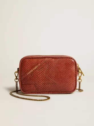 Bolso Mini Star en piel con estampado de serpiente color óxido