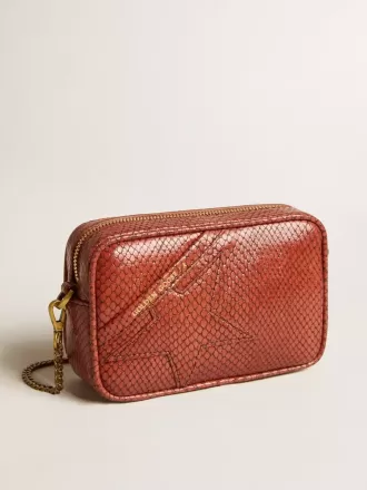 Bolso Mini Star en piel con estampado de serpiente color óxido