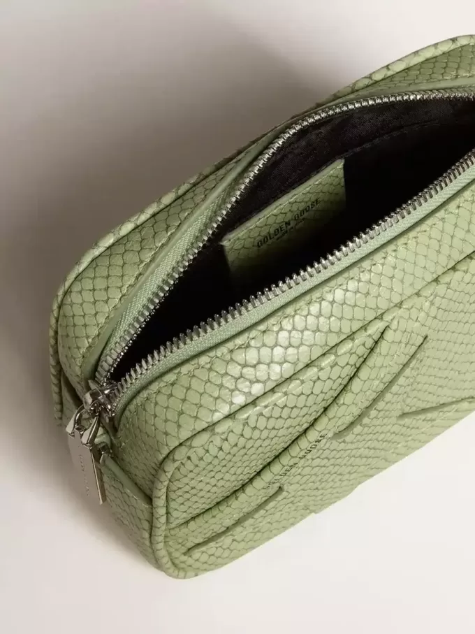 Bolso Mini Star en piel verde claro con estampado de serpiente Bolso Mini Star en piel verde claro con estampado de serpiente
