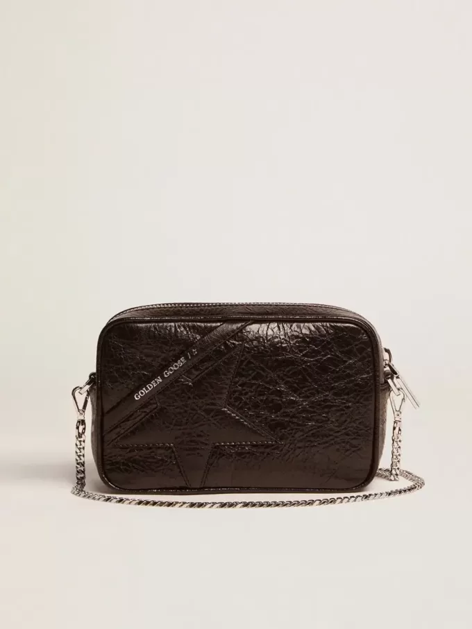Bolso Mini Star para mujer en piel negra brillante con estrella tono sobre tono Bolso Mini Star para mujer en piel negra brillante con estrella tono sobre tono