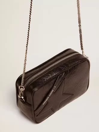 Bolso Mini Star para mujer en piel negra brillante con estrella tono sobre tono
