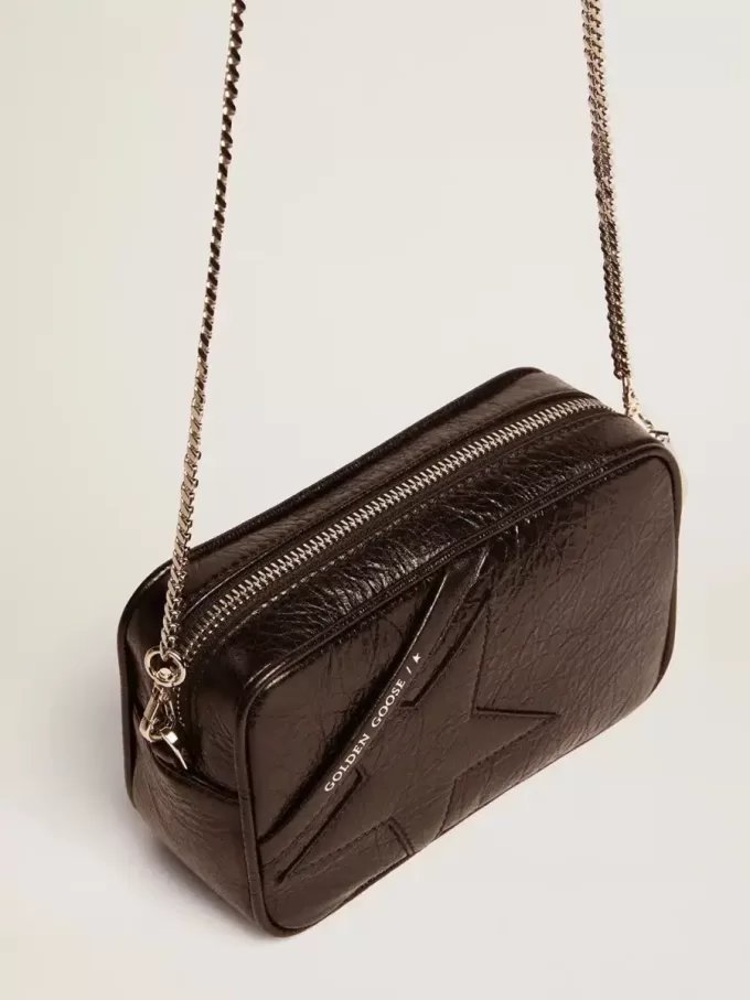 Bolso Mini Star para mujer en piel negra brillante con estrella tono sobre tono Bolso Mini Star para mujer en piel negra brillante con estrella tono sobre tono