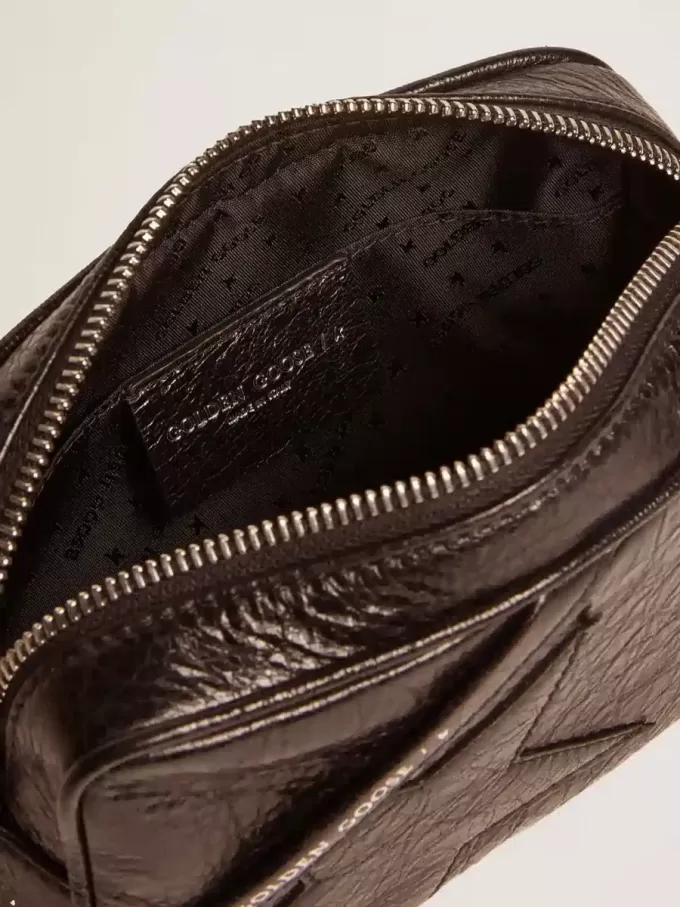 Bolso Mini Star para mujer en piel negra brillante con estrella tono sobre tono Bolso Mini Star para mujer en piel negra brillante con estrella tono sobre tono