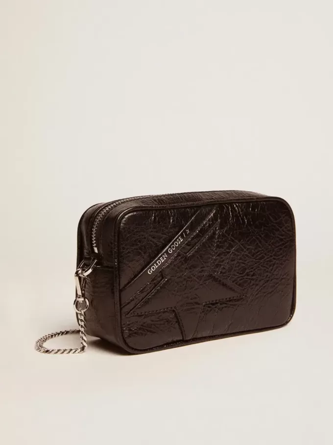 Bolso Mini Star para mujer en piel negra brillante con estrella tono sobre tono Bolso Mini Star para mujer en piel negra brillante con estrella tono sobre tono
