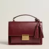 Bolso Venezia en piel bordada burdeos con detalles dorados