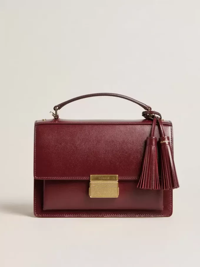 Bolso Venezia en piel bordada burdeos con detalles dorados