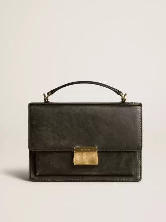 Bolso Venezia en piel envejecida negra con detalles dorados
