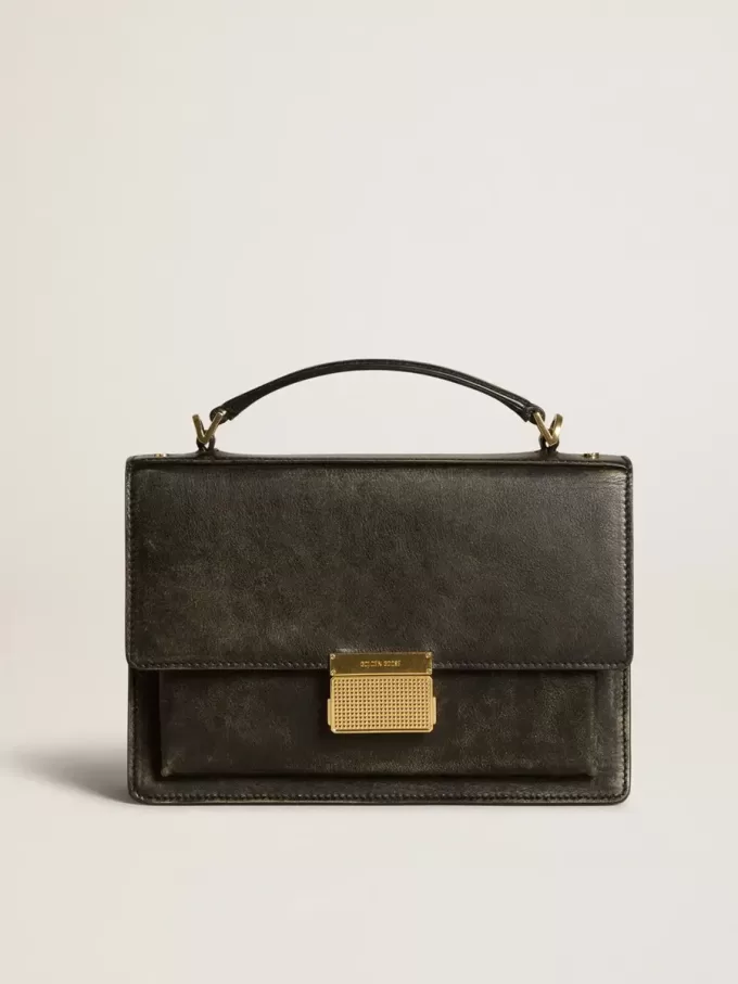 Bolso Venezia en piel envejecida negra con detalles dorados Bolso Venezia en piel envejecida negra con detalles dorados