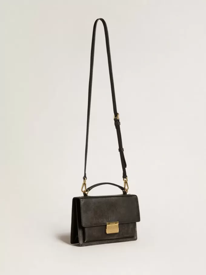 Bolso Venezia en piel envejecida negra con detalles dorados Bolso Venezia en piel envejecida negra con detalles dorados