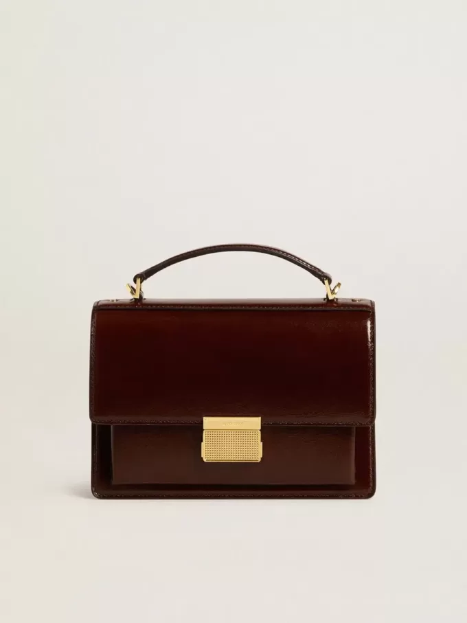 Bolso Venezia en piel laminada marrón oscuro con detalles dorados Bolso Venezia en piel laminada marrón oscuro con detalles dorados
