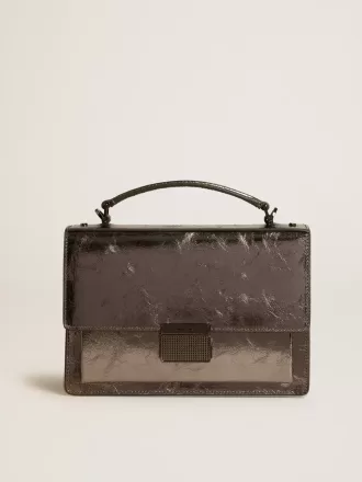 Bolso Venezia en piel metalizada gris antracita con detalles en negro